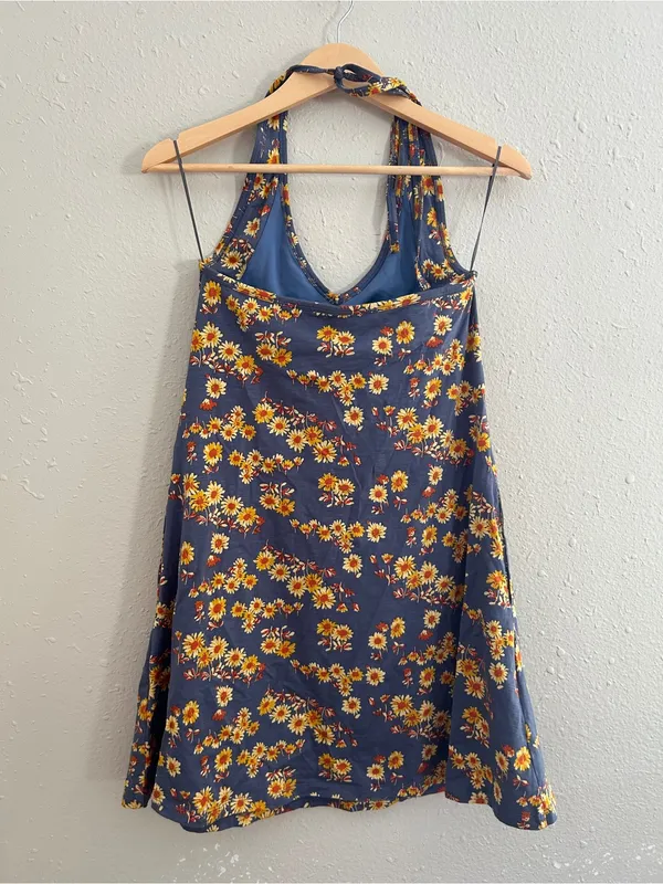Toad&Co Samba Blue Halter Sunflower Stretch Summer Floral XS - Image 8