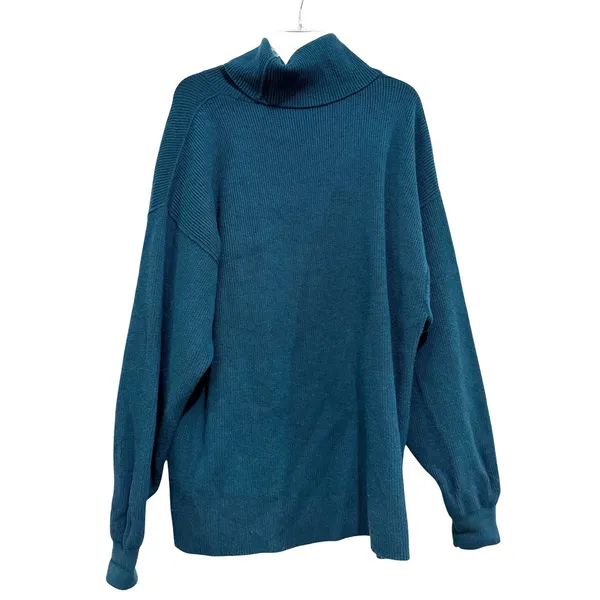 Free People Ottoman Slouchy Tunic Sweater Teal Blue Ribbed Turtleneck Large - Image 2
