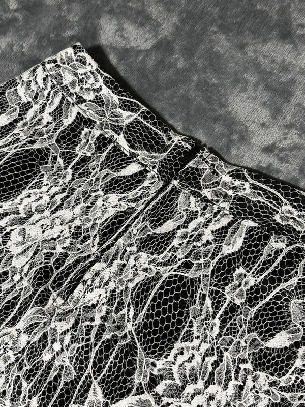 Iz Byer Lace Overlay A-Line Skirt in Black and White - Image 3