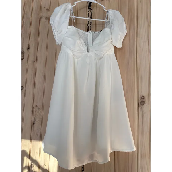 NWT Lulus My Dream Date White Off-the-Shoulder Mini Dress Babydoll Party Size L - Image 2