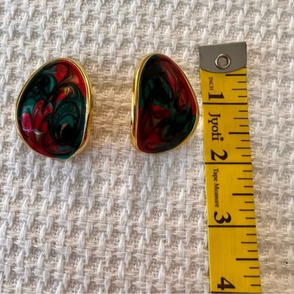 Vintage Multicolor‎ Hand Painted Earrings Green - Image 2
