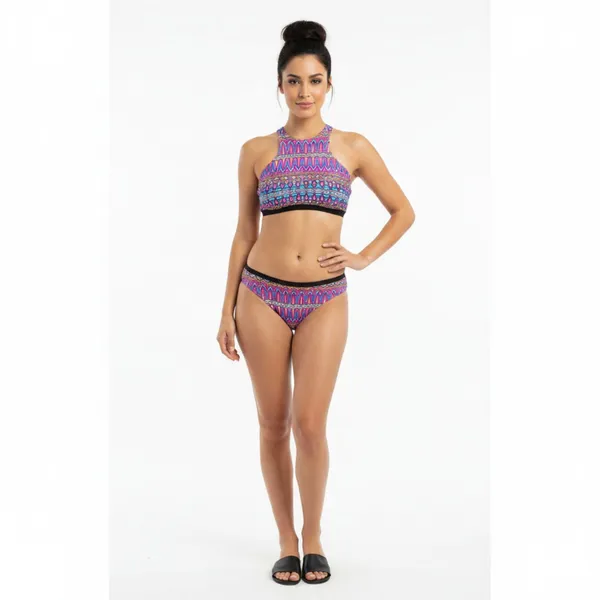 L*Space Black Multi Print Halter Bathing Swim Suit Bikini Top L - Image 7