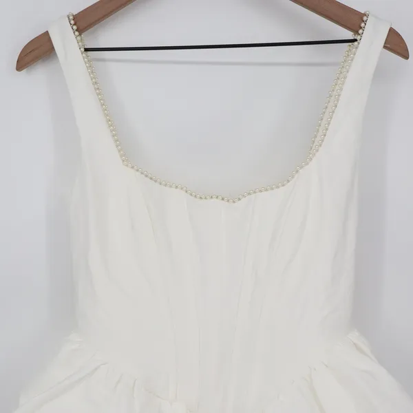 Showpo Kaitlyn Mini Dress Ivory Corset Pearl Trim Fit and Flare US 6 - Image 3