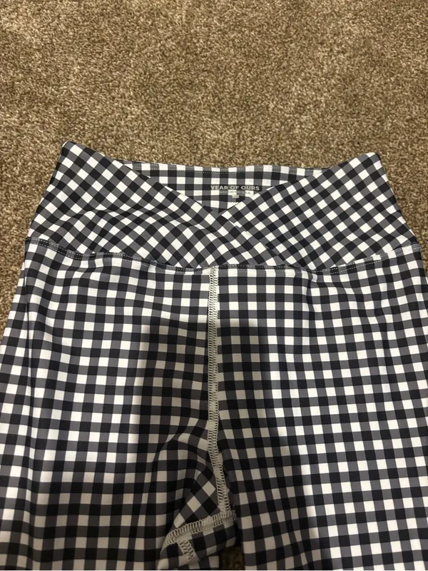 Year of Ours Black and White Gingham Kids Leggings - Image 2