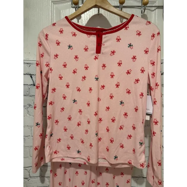 NWT Roudelain pink and red bow-print long-sleeve soft pajama set Size Small - Image 2