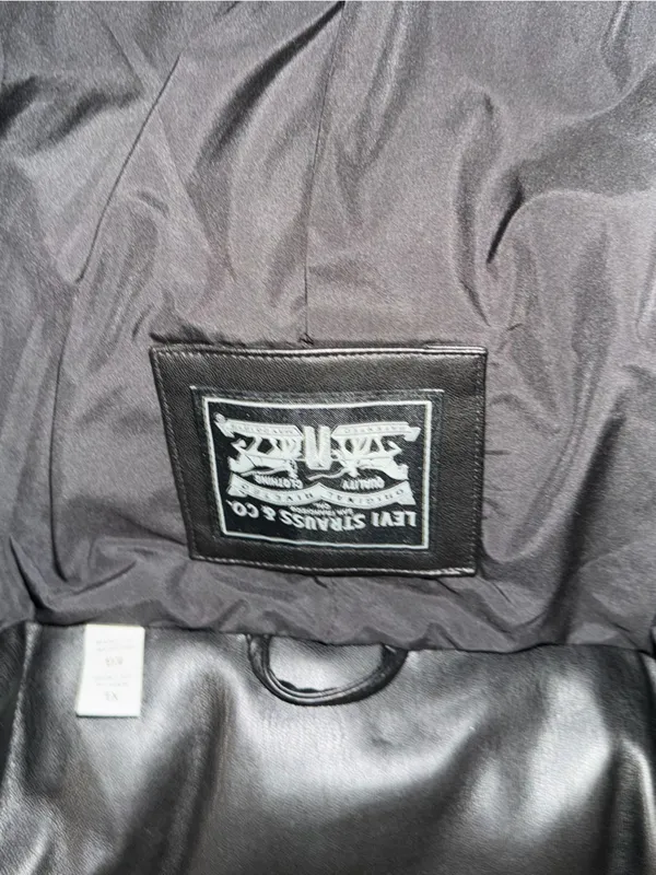 Levi's Black Faux Leather Puffer Jacket - Image 3