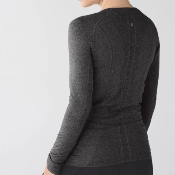 LULULEMON Black Heathered Swiftly Tech Crew Neck Long Sleeves Size 10 - Image 4