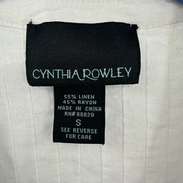 Cynthia Rowley Size Small White Button Up Shirt Blouse Top Linen Blend‎ Crochet - Image 4