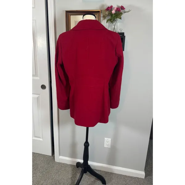 Vintage New York & Company Red Wool Blend Double Breasted Pea Coat Womens 12 - Image 2