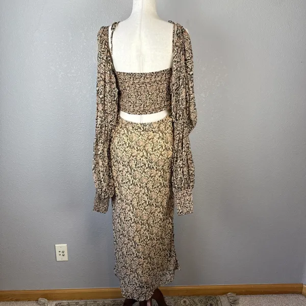 Free People Aglow Cutout Midi Maxi Dress Size L Ditsy Floral Long Puff Sleeves‎ - Image 6