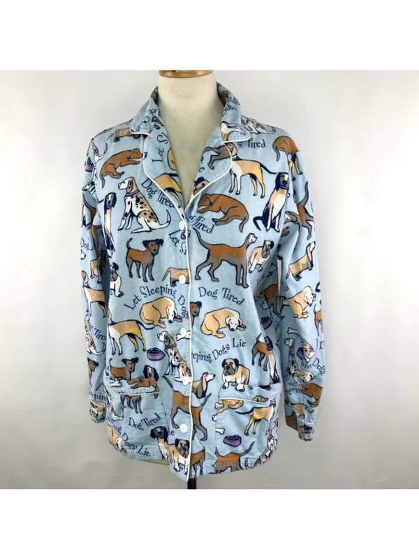 Pajamagram Medium Dog Tired Cotton Flannel Pajamas 2-Pc Blue 100% Cotton Womens - Image 7
