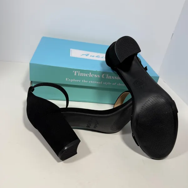 Ankis Women Black Faux Suede Block Heel Ankle Strap Sandals Size 7.5 Open Toe‎ - Image 8