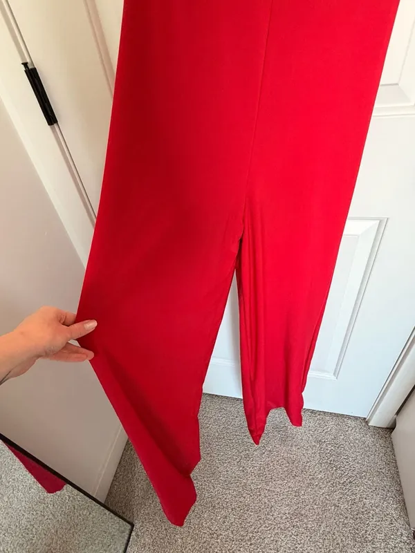 Club L London Square Neck Wide Leg Jumpsuit Ruby Red - Image 4