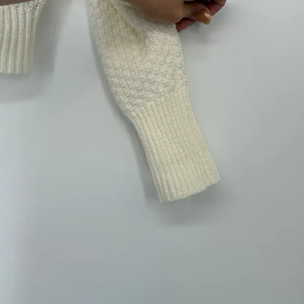 Abercrombie & Fitch Cable Knit Cardigan Sweater Cream V Neck Size‎ L - Image 4