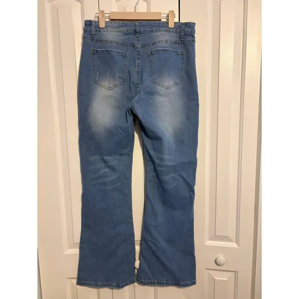 Womens Light Wash Flared Jeans Bell Bottom‎ Denim Casual Pants Size XL - Image 6