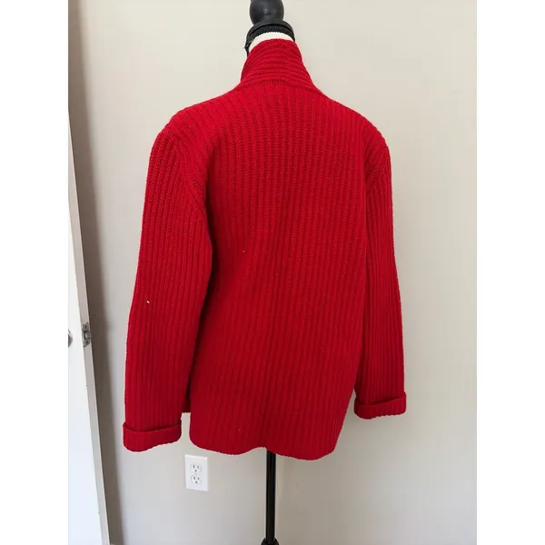 Vintage L.L. BEAN 80s Dark Red 100% Shetland Wool Chunky Cardigan Sweater Size M - Image 4