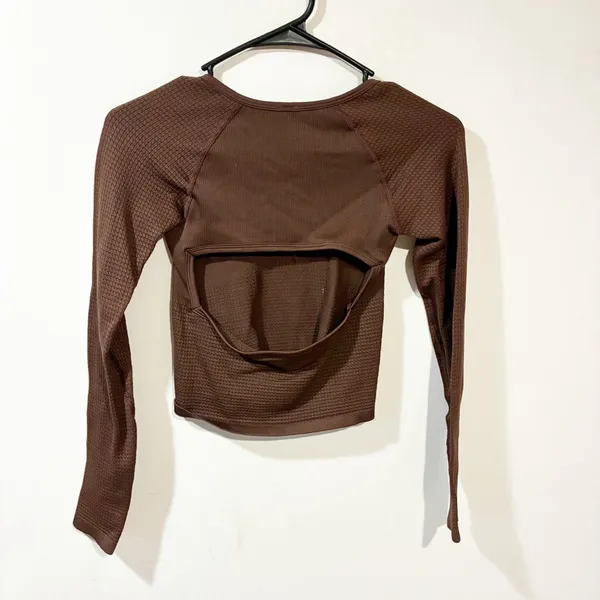 FREE PEOPLE MOVEMENT BAIL OUT LONG SLEEVE LAYER Waffle Knit Cocoa Brown XS/Small - Image 5