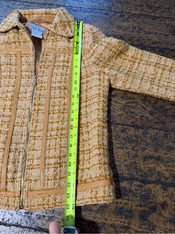 Bradley by Bradley Bayou Y2K Wool Metallic Tweed & Genuine Leather Zip Jacket XS - Image 13