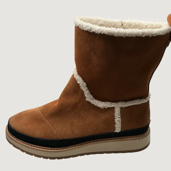 TOMS Mesa Tan Suede Faux Shearling Lined Mid-Calf Platform Boots Women 6 - Image 2