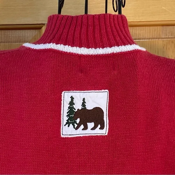 Vintage Breckenridge Grandma 1/4 Zip Turtleneck Fir Tree Sweater Red Size XL - Image 12