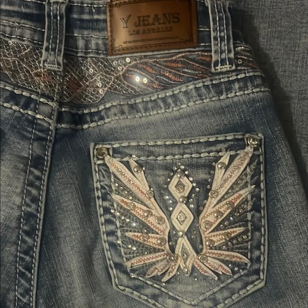 Los Angeles Apparel Embellished Blue Denim‎ Jeans - Image 2