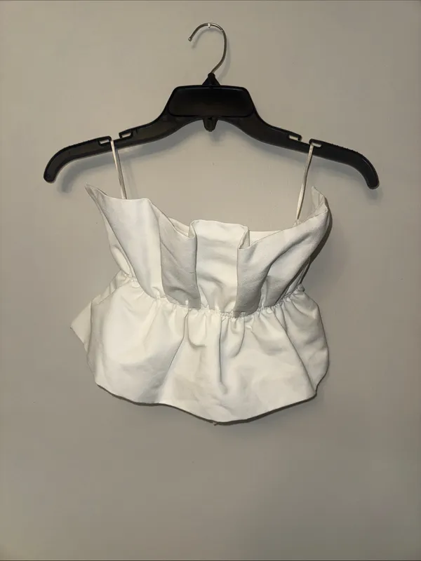 Zara Voluminous Bandeau Puff Ruffle Crop Top White Tube Strapless Size S - Image 2