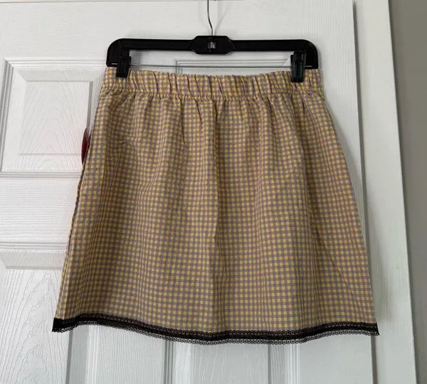 Y2K Gingham Satin Bow Plaid Lace Trim Mini Skirt - Image 6