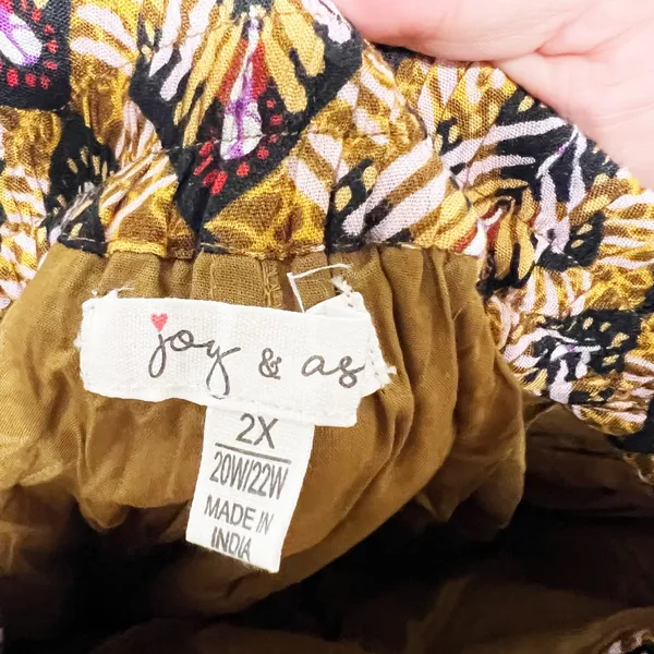 Joy & Ash floral patterned skirt mustard yellow tan and white Size 2x - Image 4