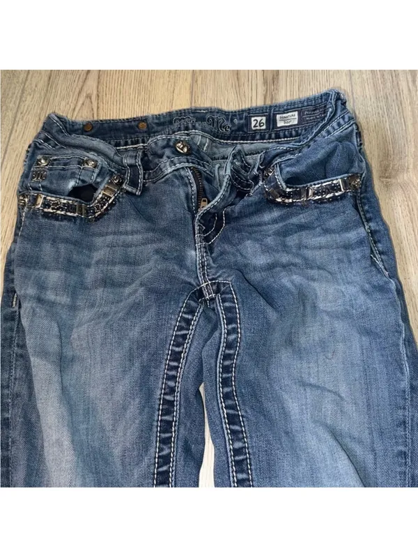 Miss me Signature Blue Denim Boot Cut Jeans with Embellished Back Pocket - Image 5