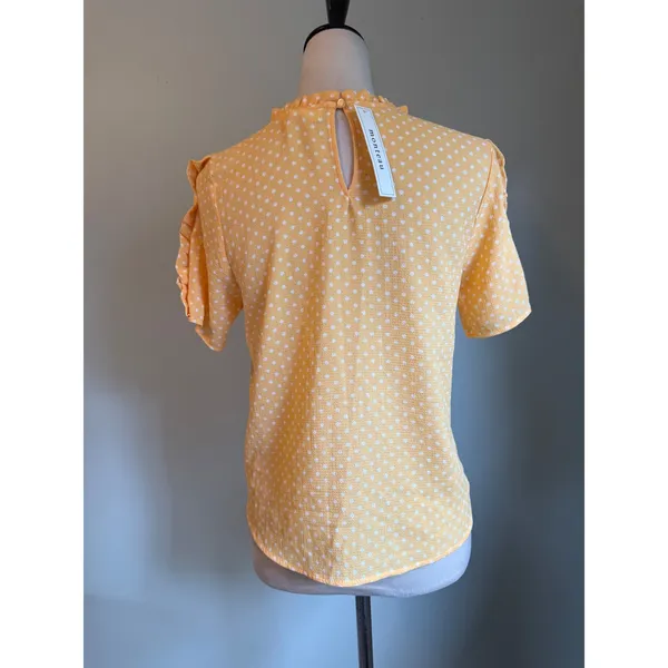 Monteau coquette Yellow Polka Dot Ruffle y2k preppy Blouse Top dainty M NEW boho - Image 3