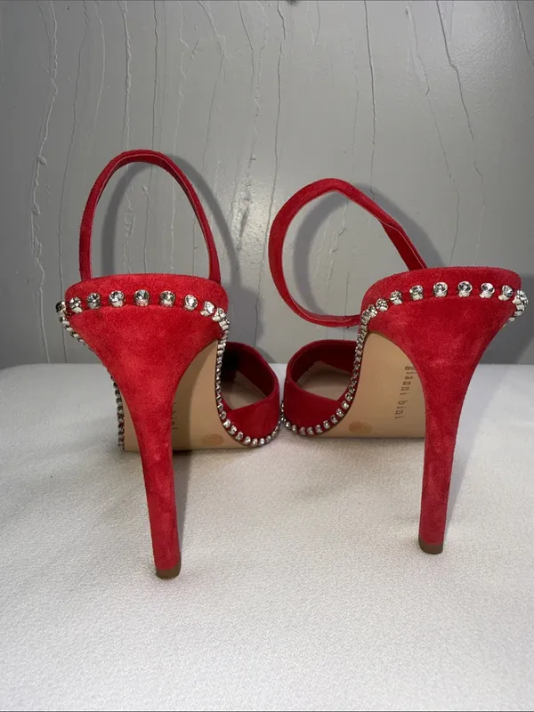 Gianni Bini red suede rhinestones-trimmed slingback pumps - Image 6