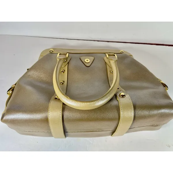 FZNzi Vintage Metallic Gold Satchel Handbag Studded Doctor Bag Top Handle Purse - Image 16