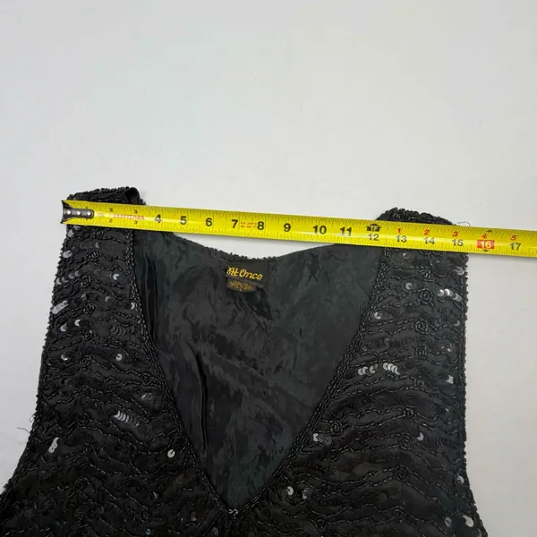At Once Vintage Black Silk Beaded and Sequined Cropped Vest, Size Large - Image 5