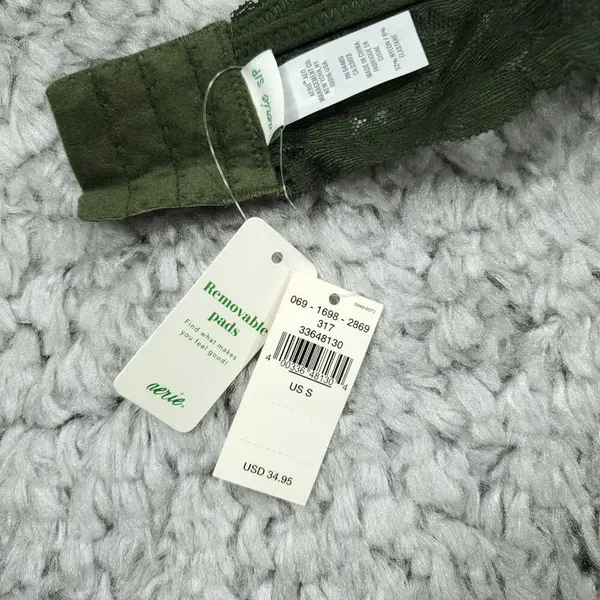 Aerie Animal Lace Padded Halter Bralette Size Small Olive Green Lined - Image 6