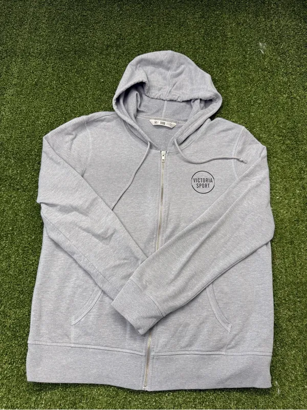 VSX Victoria Sport Grey Full Zip Hoodie Sweatshirt Logo Workout Athleisure L - Image 2