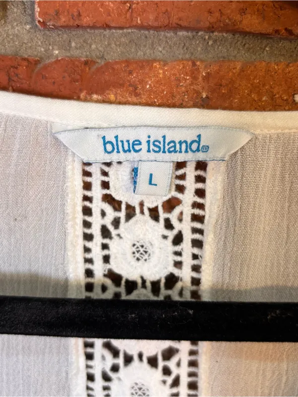 Blue island womens crochet swim cover up kaftan white L - Image 3