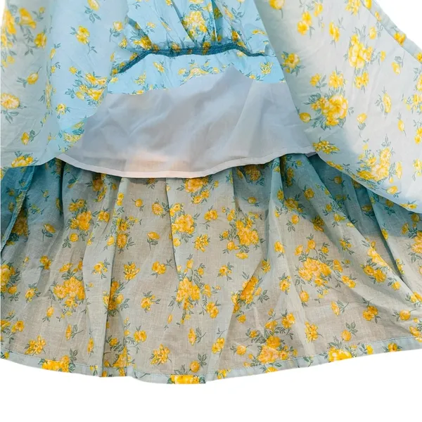 Womens Midi Skirt Light Blue Yellow Floral Cottagecore Boho Feminine Summer - Image 3