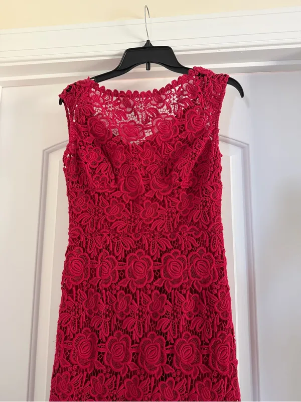 Tracy Reese Red Floral Lace High-Low Dress - Image 5