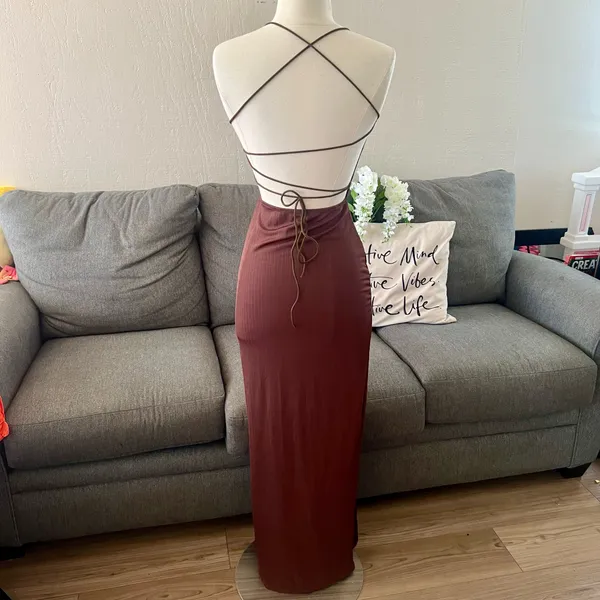 Chocolate Brown Strappy Bodycon Dress - Image 6