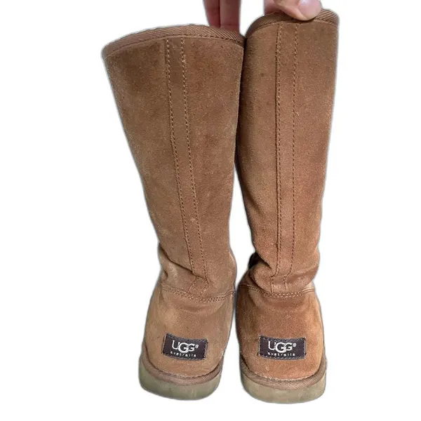 Ugg Chestnut Brown Zip-Up Tall Sheepskin Shearling Boots, Size 7 - Image 3