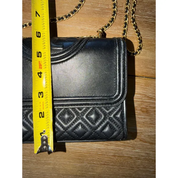 Tory Burch Black Quilted Leather Fleming Convertible Shoulder Bag Gold Hardware - Image 9
