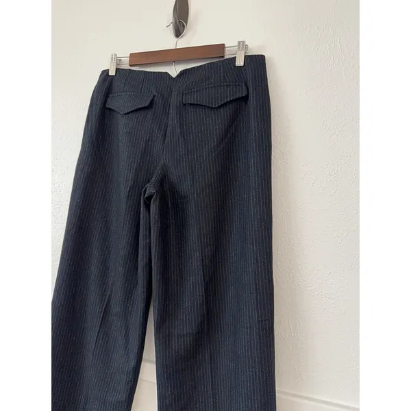 Free People Pinstripe Wide Leg Trousers 6 Navy Blue Low Rise Career Wool Blend - Image 7