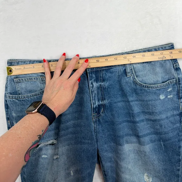 Flamingo XL 36 Ripped Raw Hem Mid Rise Straight Leg Cropped Jeans Boho Relaxed - Image 11