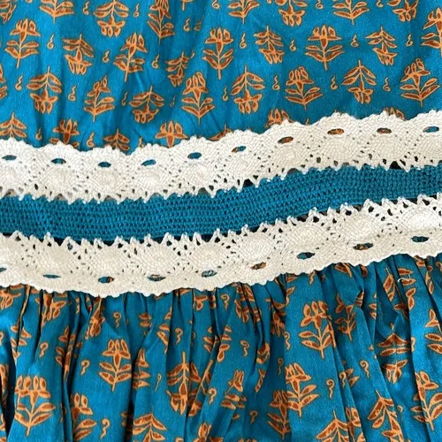 Luna Moon Tiered Maxi Skirt Teal Orange Floral Lace Trim Boho Festival‎ Medium - Image 7