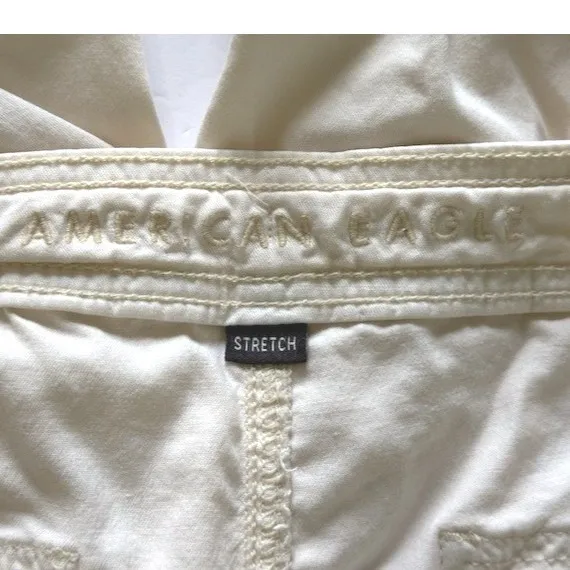 American Eagle Womens Cargo Pants Beige Size 14 Parachute Utility Y2K Drawstring - Image 4