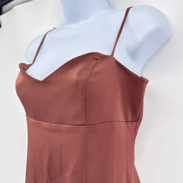 Nookie Sasha Satin Gown REVOLVE Mocha Brown Small NWT Ruffle Slit Formal Dress - Image 7