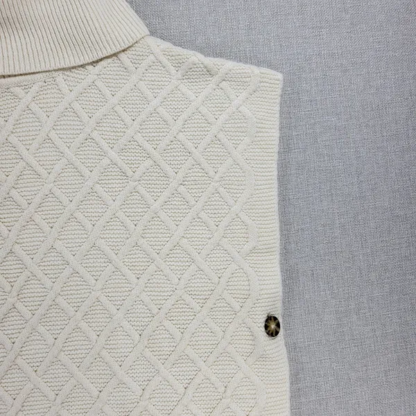 Tantrums Womens Vest One Size Ivory Wool Blend Cross Hatch Turtleneck Knit - Image 3