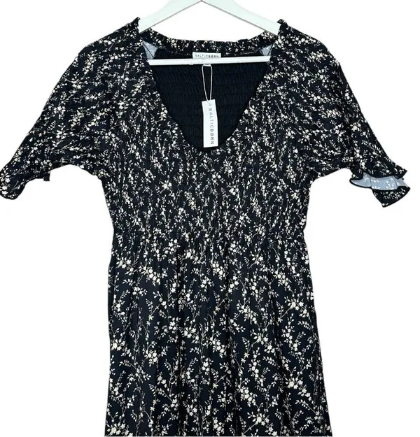 Baltic Born Lotta Black Floral Smocked Dress XS - Image 6