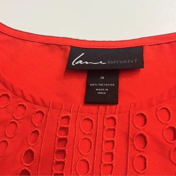 Imperfect‎ Lane Bryant top short sleeved size 14 eyelet tie front tassel top - Image 10