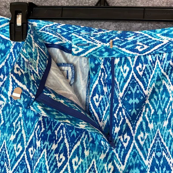 MICHAEL KORS Women’s Pants 14 Blue Ikat Print Straight Leg Stretch Zip Pockets‎ - Image 8